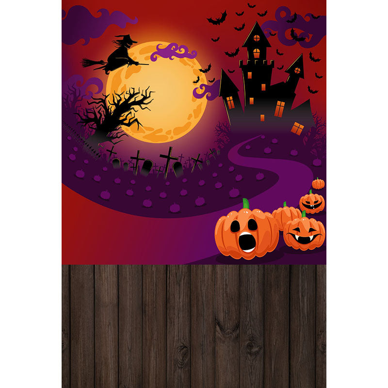 Avezano Cartoon Halloween Elements With Wood Floor Halloween Photography Backdrop-AVEZANO