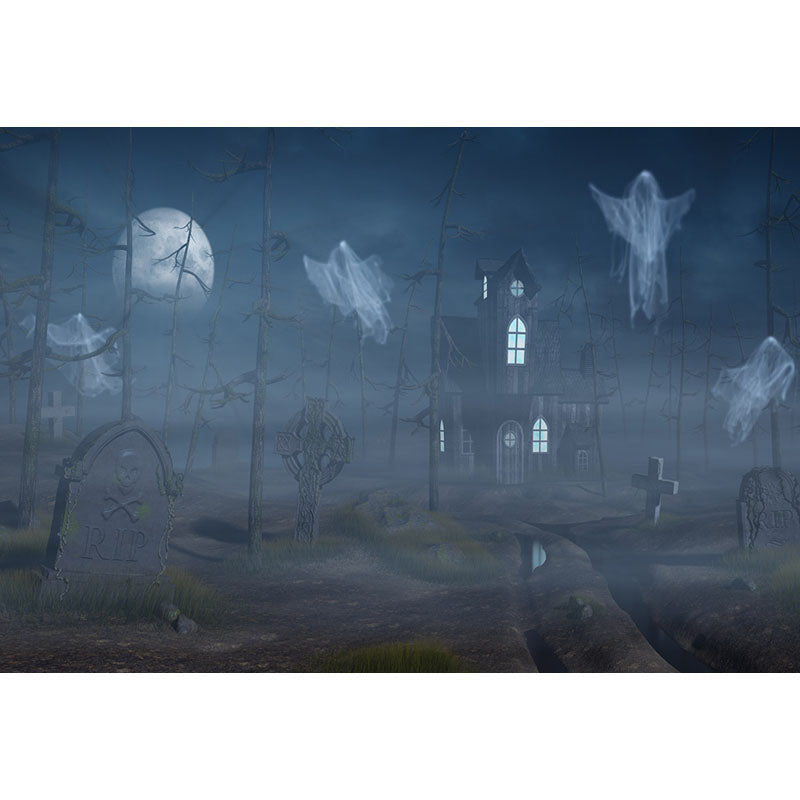 Avezano Ghost And Dark Forest Halloween Photography Backdrop-AVEZANO