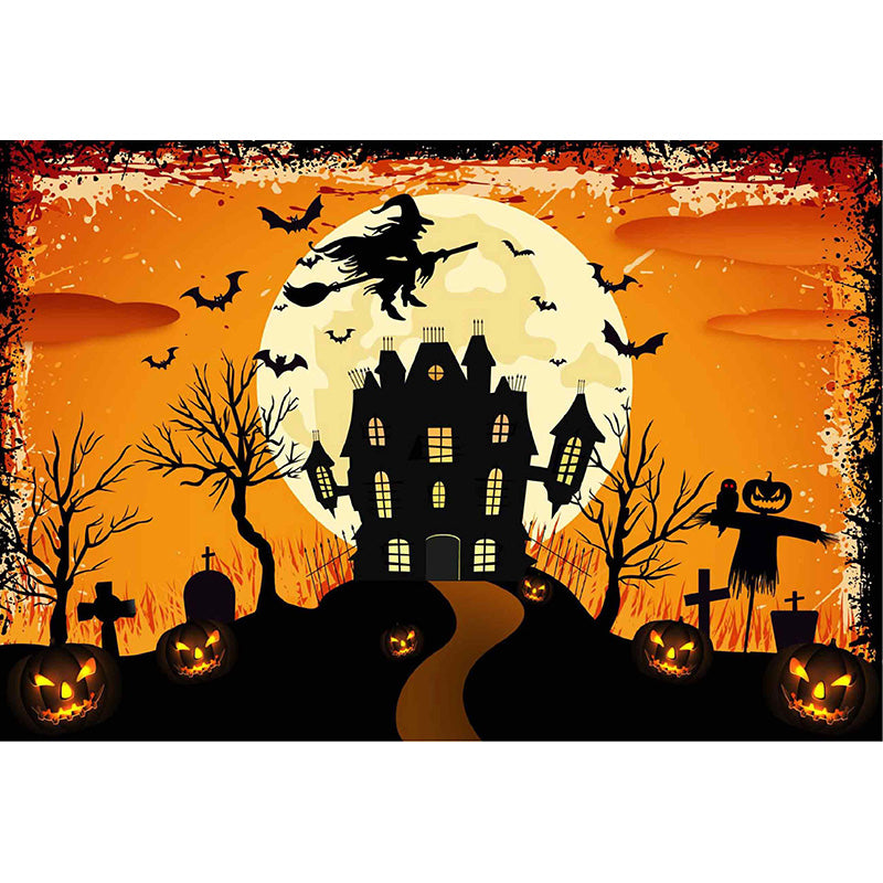 Avezano Witch'S Castle And Pumpkin Lanterns Halloween Photography Backdrop-AVEZANO