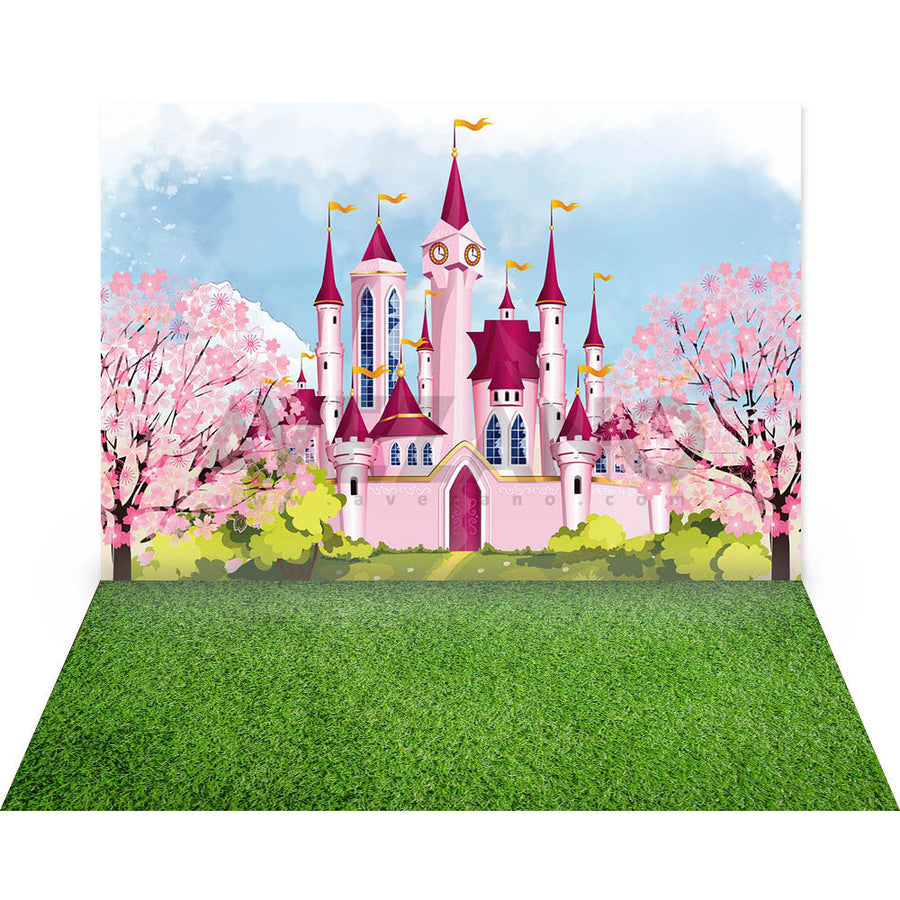 Avezano Spring Pink Castle Theme 2 pcs Set Backdrop-AVEZANO