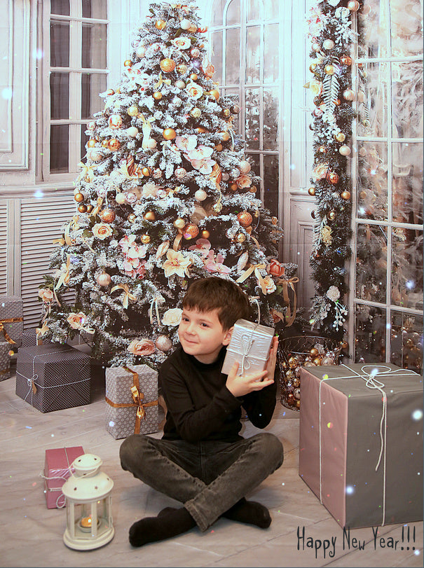 Avezano Christmas Tree With Ornaments Photography Backdrop-AVEZANO