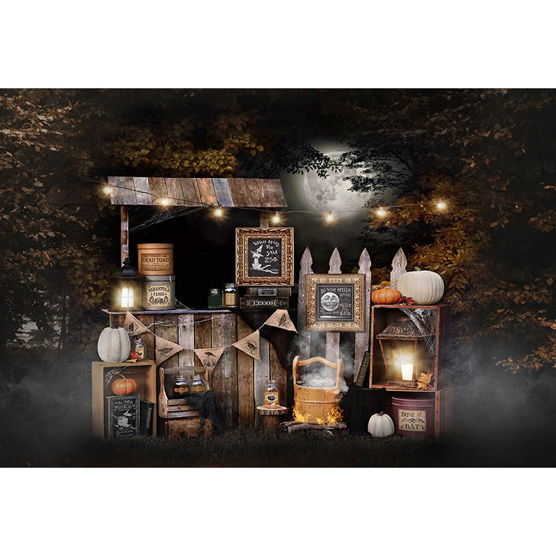 Avezano Dark Forest Old Wooden Fence Halloween Photography Backdrop-AVEZANO