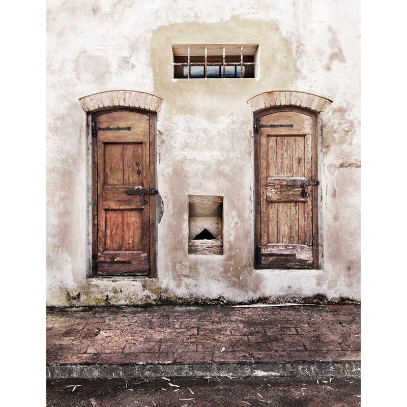 Avezano Old Wall Backdrop With Doors And Brick Floor For Portrait Photography-AVEZANO