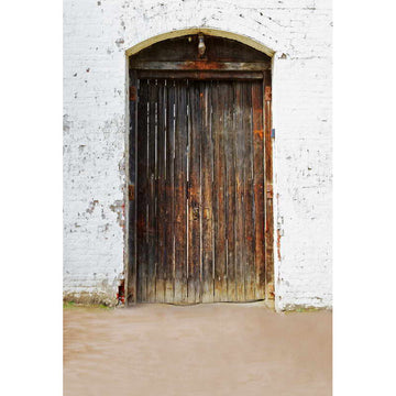 Avezano White Brick Wall Backdrop With Wood Door And Ground For Portrait Photography-AVEZANO