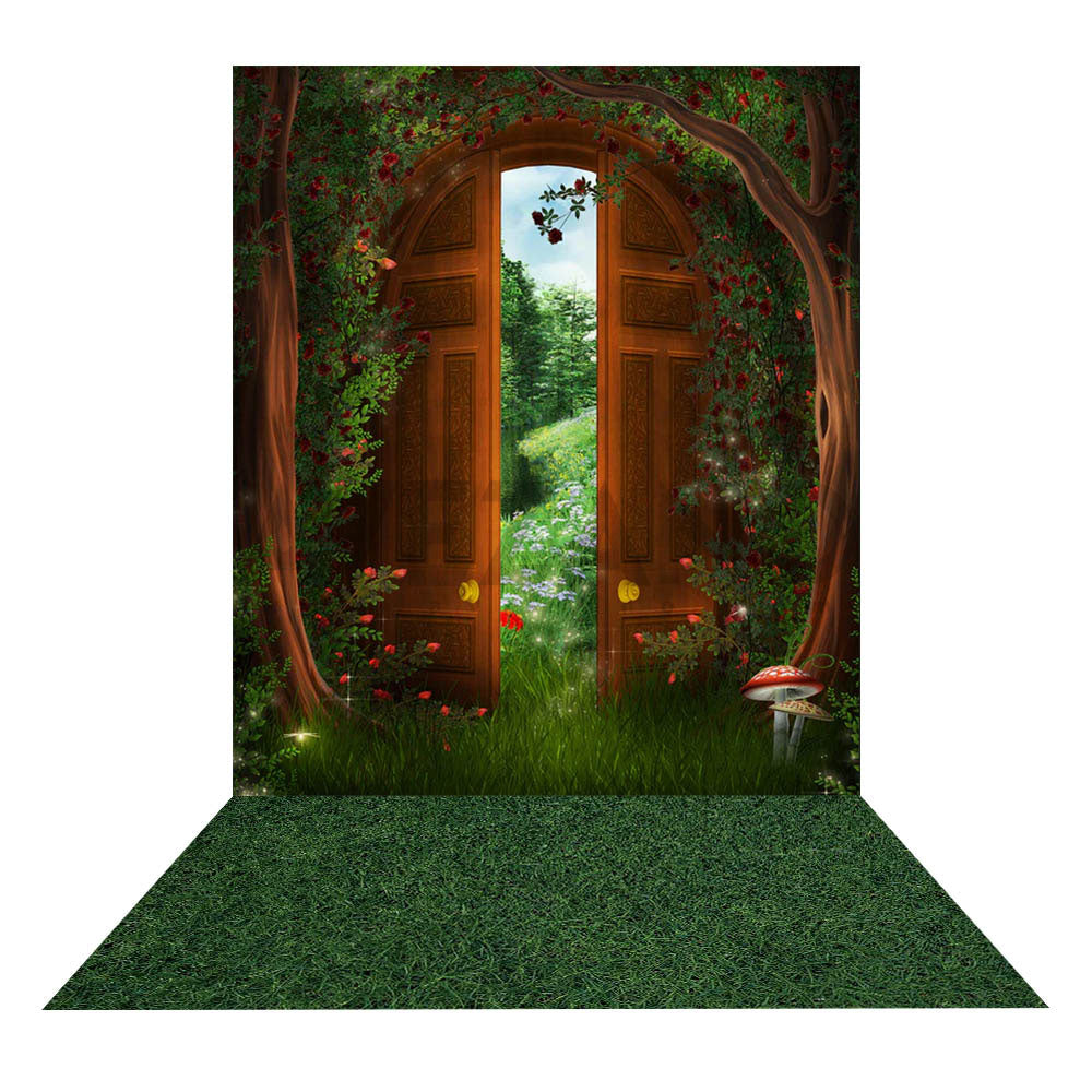 Avezano Spring Rose Wooden Door 2 pcs Set Backdrop-AVEZANO