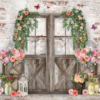 Avezano Roses and Wooden Doors for Valentine's Day Photography Backdrop Room Set