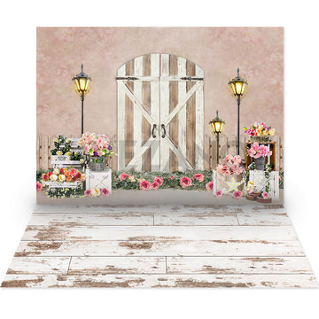 Avezano Pink Wall and Flowers in Spring 2 pcs Set Backdrop-AVEZANO