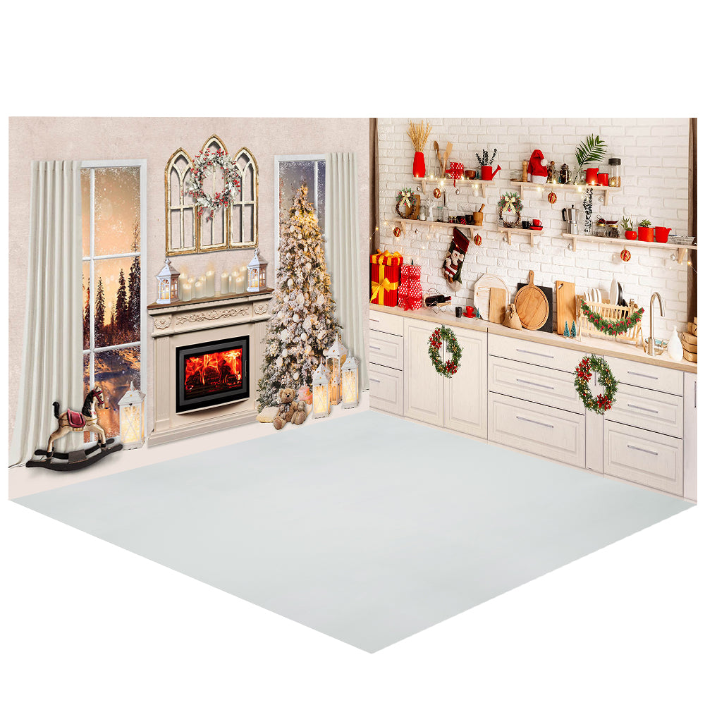 Avezano Christmas Decorative Cabinets Photography Backdrop Room Set-AVEZANO