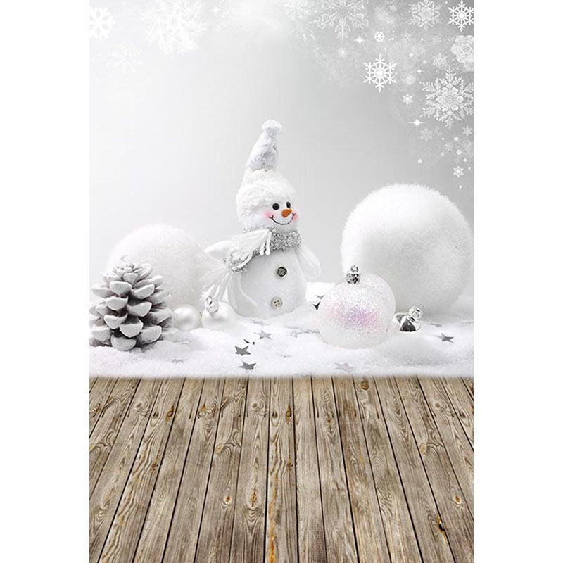 Avezano Wood Floor Texture Backdrop With Snow And Snowman For Portrait Photography-AVEZANO