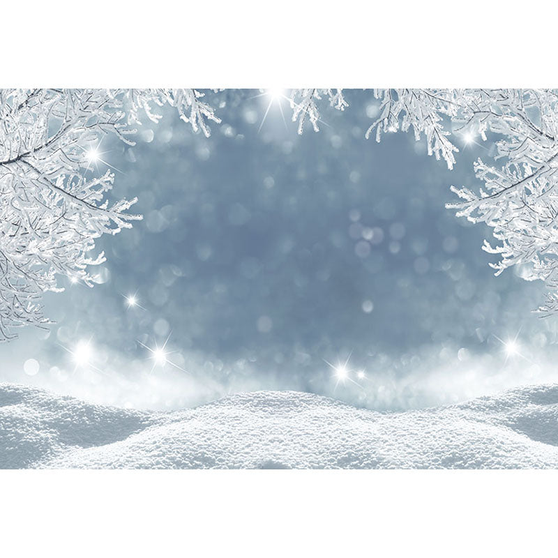 Avezano Gray Tone Snowy Ground In Winter And Sparkle Bokeh Photography Backdrop-AVEZANO