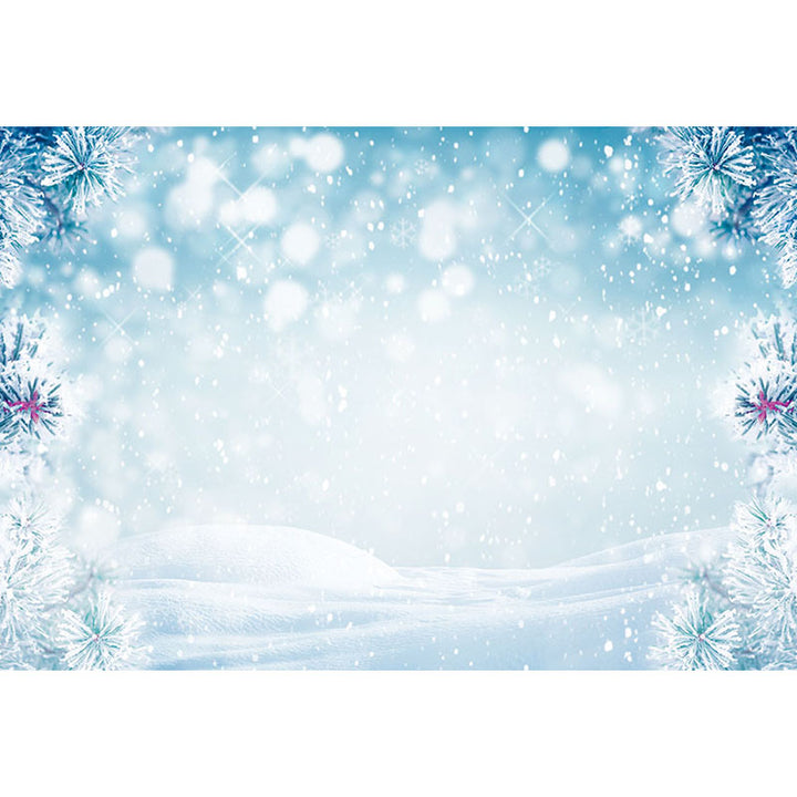 Avezano Snowy Ground And Plant In Winter With Sparkle Bokeh Photography Backdrop-AVEZANO