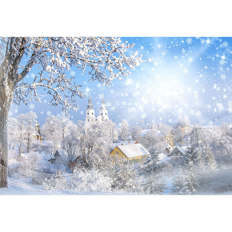 Avezano Snowy Village And Trees In Winter Photography Backdrop-AVEZANO