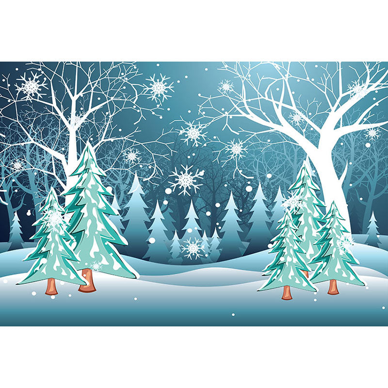 Avezano Cartoon Snowy Ground And Pine Trees In Winter Photography Backdrop-AVEZANO