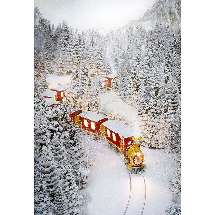 Avezano A Train In A Snow Forest In Winter Photography Backdrop-AVEZANO