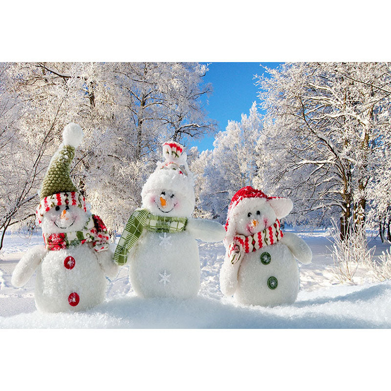 Avezano Snowy Trees And Ground With Snowman In Winter Photography Backdrop-AVEZANO