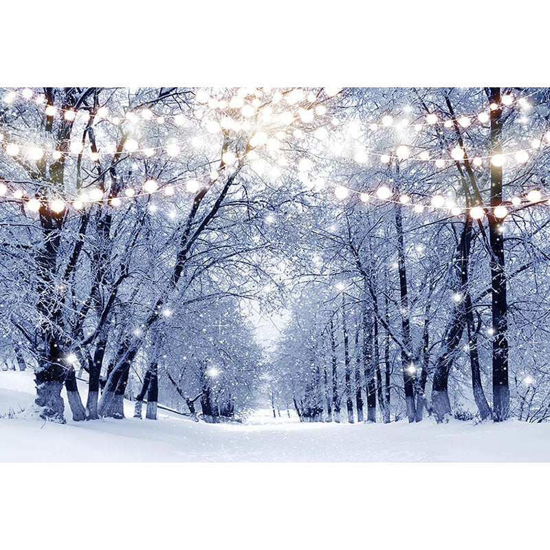 Avezano Snowy Trees And Ground In Winter With Bright Lights Photography Backdrop-AVEZANO