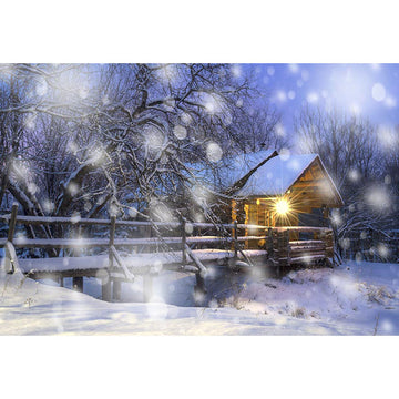 Avezano Snowy Wood House And Trees In Winter Photography Backdrop-AVEZANO
