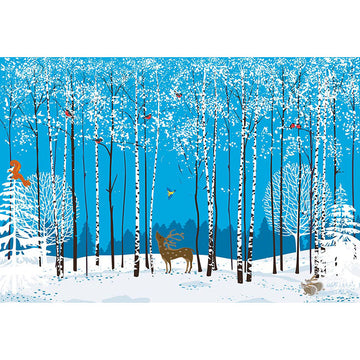 Avezano Cartoon Snowy Forest In Winter With Animals Photography Backdrop-AVEZANO