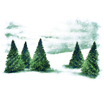 Avezano Painting Style Snowy Ground And Pine Trees In Winter Photography Backdrop-AVEZANO