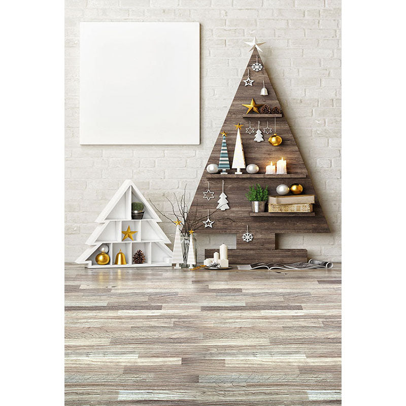 Avezano Pine-Shaped Bookshelves And Christmas Decorations Photography Backdrop For Christmas-AVEZANO