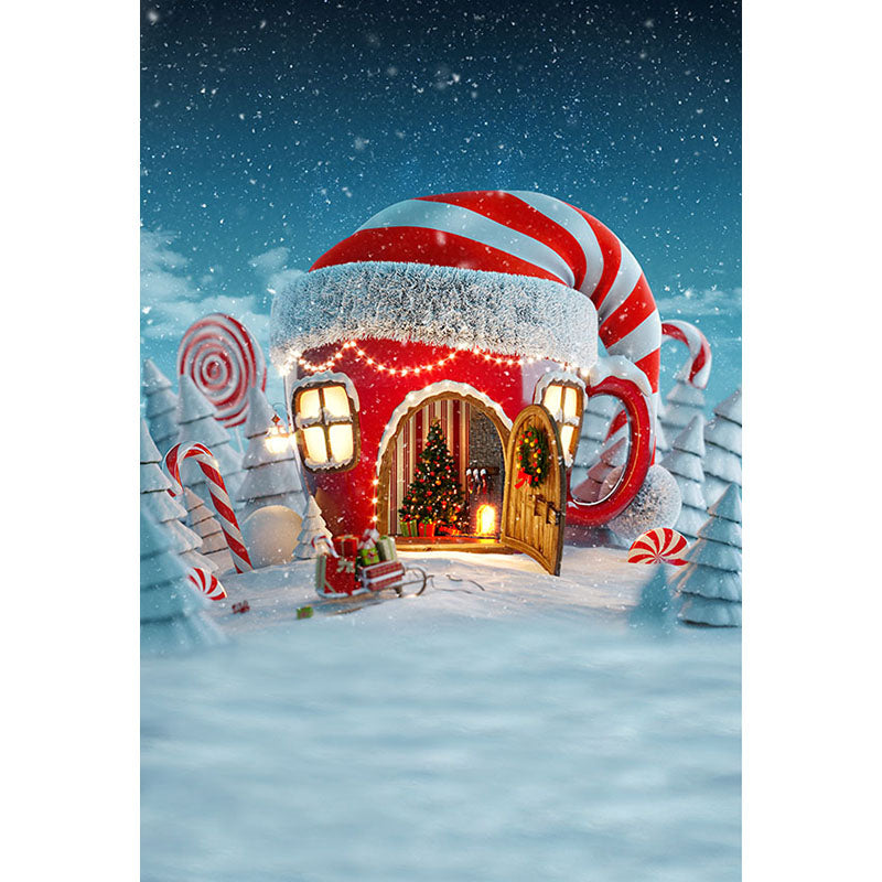 Avezano A Teacup House In The Snow Photography Backdrop For Christmas-AVEZANO