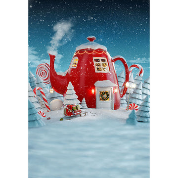 Avezano A Teapot House In The Snow Photography Backdrop For Christmas-AVEZANO