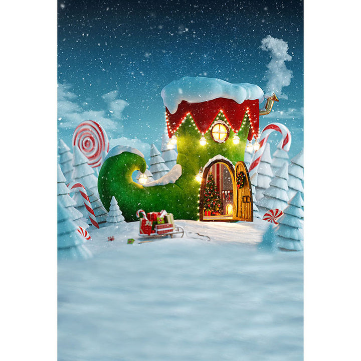 Avezano A Santa'S Boot House In The Snow Photography Backdrop For Christmas-AVEZANO
