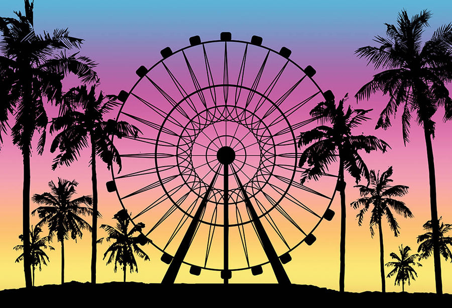 Avezano Summer Ferris Wheel With Coconut Tree Silhouette Photography Backdrop-AVEZANO