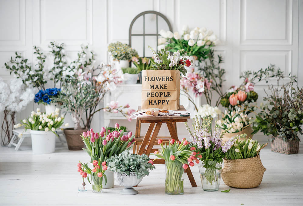 Avezano Flowers Make People Happy Photography Backdrop-AVEZANO