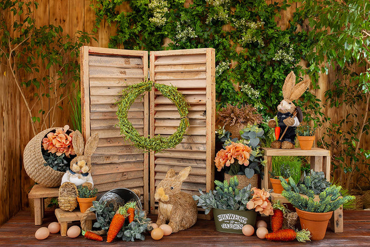 Avezano Wooden Wall Spring Easter Bunny Photography Backdrop-AVEZANO