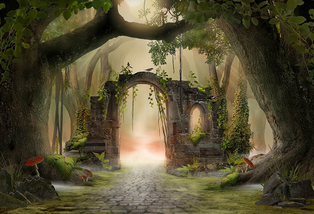 Avezano The Dilapidated Stone Gate In The Forest Wizard Of Oz Photography Backdrop-AVEZANO