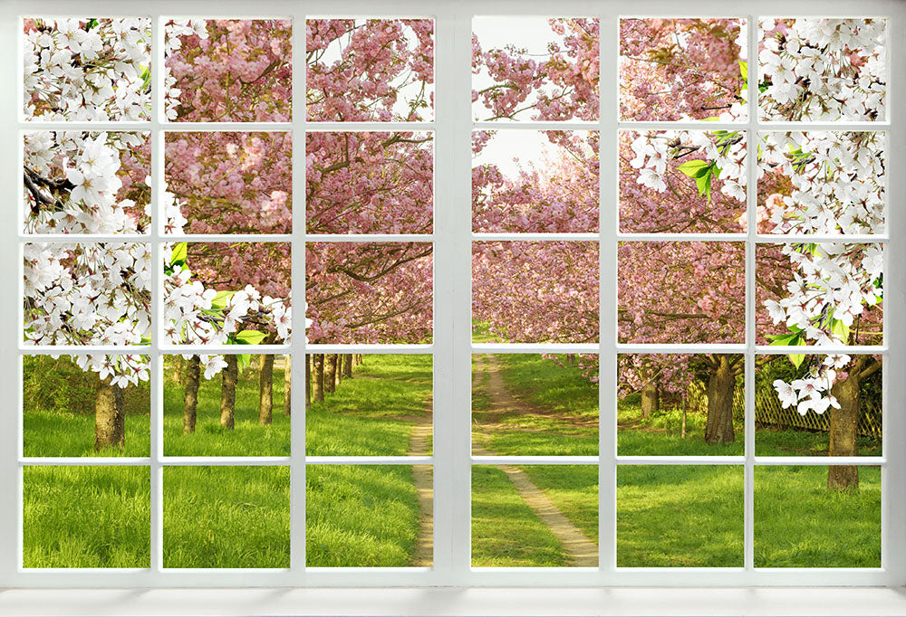 Avezano View Of White Lattice Windows Spring Photography Backdrop-1-AVEZANO