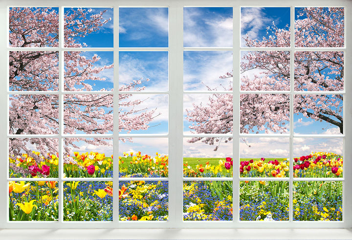Avezano View Of White Lattice Windows Spring Photography Backdrop-3-AVEZANO