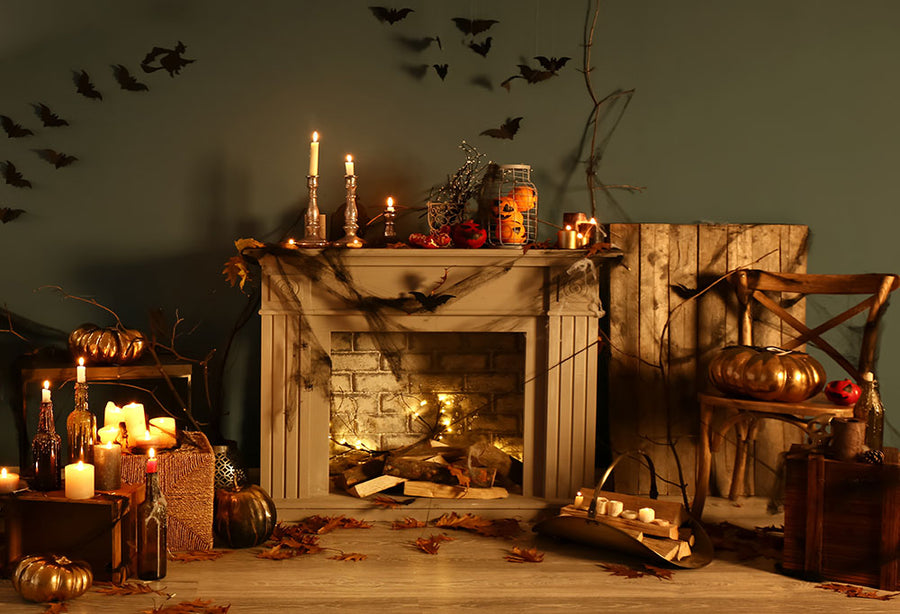 Avezano Halloween Fireplace Backdrop for Photography-AVEZANO