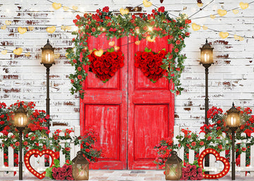 Avezano Rosewood Doors and Roses Valentine'S Day Photography Backdrop-AVEZANO