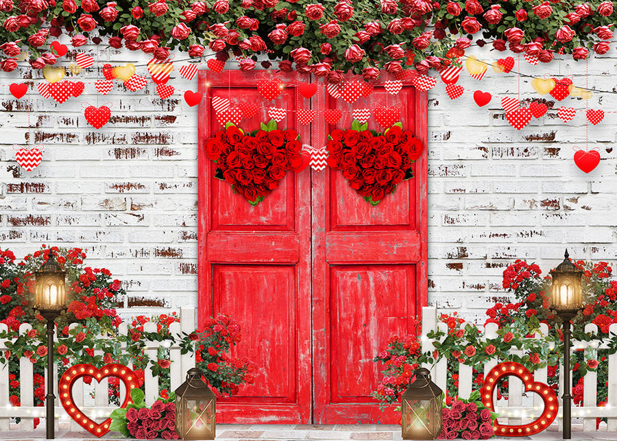 Avezano Rose Doors and Roses Valentine'S Day Photography Backdrop-AVEZANO